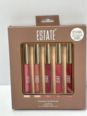 ESTATE Cosmetics Essential Lip Gloss Set 5 Full Size High Shine Jojoba Oil Vit E